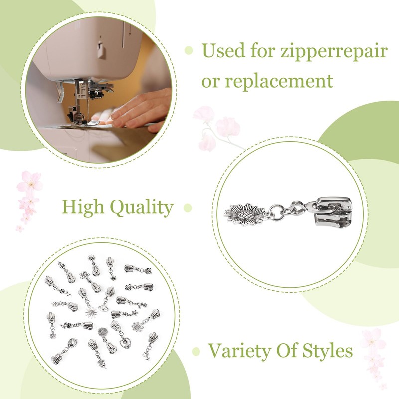 Cheriswelry 20pcs Flower Metal Zipper Pull Replacement Zippers Sliders for