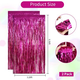 BEISHIDA 2 Pcs Hot Pink Backdrop Pink Door Streamers Tinsel Curtains Streamers Party Decoration Foil Fringe Backdrop Wall Background Photo Booth for Girls Birthday Bachelorette Party Decorations