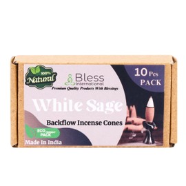 Bless-International White-Sage-100%-Natural-Incense-Backflow-Cones-for-Waterfall Handmade-Organic-Chemicals-Free for-Purification-Relaxation-Positivity-Meditation The-Best-scents-10-Count