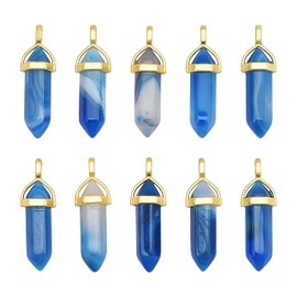 BEEFLYING 10 Pcs Bullet Shape Healing Pointed Natural Agate Pointed Pendants Hexagonal Crystal Pendants Healing Crystal Stone Pendants for DIY Necklace Jewelry Making