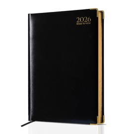 G4GADGET 2026 A4 Diary Week to View – Black | Weekly Planner with UK Holidays & International Info | Academic Diary for Office, Teachers & Students | Organizer with Notes & Contacts