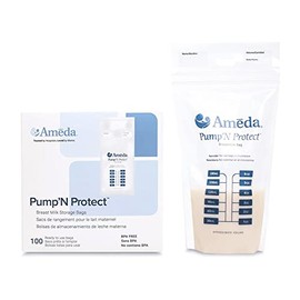 Ameda Pump'N Protect Breast Milk Storage Bags 6oz, 100pc, Resealable Breast Milk Storage Bags for Refrigerator or Freezer, BPA Free, Breastfeeding Equipment & Pumping Accessories