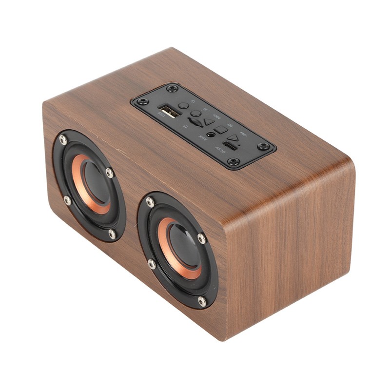 Wood Bluetooth Speaker Subwoofer FM Radio HiFi Music Clock Alarm