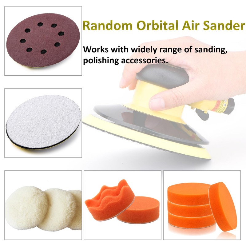 Professional Air Random Orbital Palm Sander, Dual Action Pneumatic Sander,