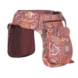 Kunst und Magie Mandala Pattern Double Waist Bag Festival Waist Bag Cotton Adjustable Strap Hippie Goa, brown, Boho