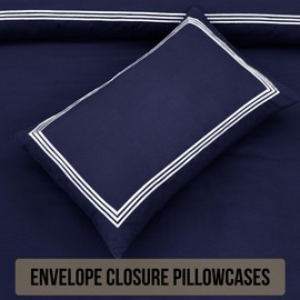 AR Ware Single Duvet Cover Set - Soft Luxury Bratta Stitch Embroidered Microfiber Duvet Sets with 2 Pillowcases - Non Iron Bedding Hotel Quality Quilt Cover (Navy)