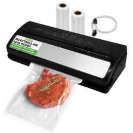 NutriChef Food Vacuum Sealer Machine, Stainless Steel & ABS Body, Automatic Sealing System for Dry and Moist Foods, LED Touch Controls, Includes Bags, Hose & Roll Cutter, 110W Suction Power, 14"x6"
