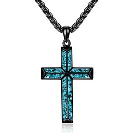 CUPENDA Cross Necklace Sterling Silver Turquoise Black Cross Pendant Necklace Religious Jewelry Gifts For Women Men