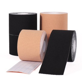 WeTop 6 Rolls Kinesiology Tape, 2inch x 16.4ft Uncut Kinetic Tape, Cotton Elastic Athletic Tape Latex Free Hypoallergenic, for Ankle Muscle Knee Elbow Shoulder. (Beige & Black)