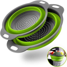 Coladores plegables, juego de coladores, 2 coladores Para Cocina (filtros), incluye 2 coladores plegables de 8" y 9.5" (Verde)