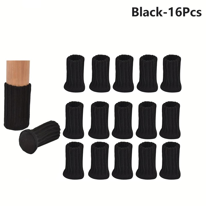 16 Pack Black Chair Leg Socks – Double Thick Knitted