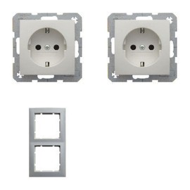 Complete set Berker S.1 cover frame, 2-way – polar white, glossy with 2 x socket Schuko BERKER, white