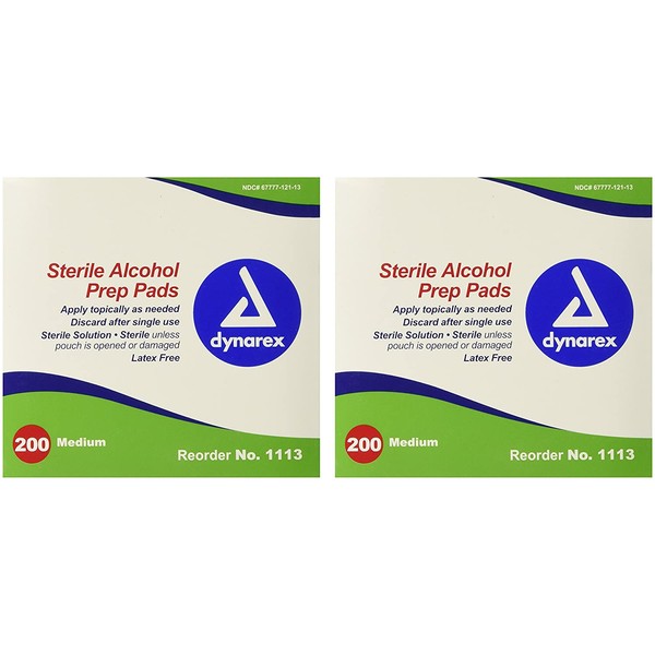 Dynarex 1113 Latex Free Sterile Alcohol Prep Pad, 10.4 Ounce (Pack of 400)