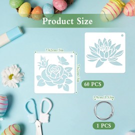 60 Pieces Stencils for Painting, Reusable Painting Stencils, 7.5 x 7.5 cm, Plastic Drawing Stencils, Flowers, Bird Painting Templates for DIY Scrapbooking Crafts Painting on Wood, Wall