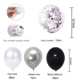 60Pcs Balloons Set, 12 Inches silver Black and White Balloons Metallic Latex Balloons Confetti Balloons Helium Balloons for Wedding Birthday Shower Baby Shower Party Decoration (Black+silver)