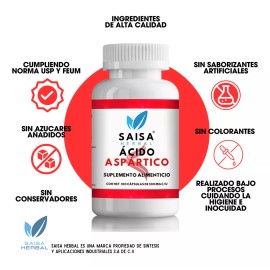 Saisa Herbal Ácido Aspártico Bolsa Con 100 Cápsulas Saisa Herbal. Sabor Sin Sabor