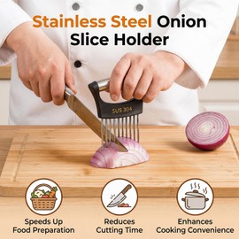 NIXNEHC Onion Holder for Slicing, Onion Cutter Vegetable Chopper, 304 Stainless Steel Tomato Slicer Vegetable Cutter for Potato, Avocados, Eggs, Food Slicer Assistant Tool for Fruit Lemon and Meat