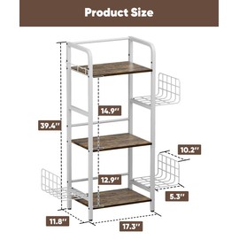 Tuohours 3-Tier Purse Organizer Rack, Iron & Wood Floor-Standing Bag Storage Holder with Adjustable Side Basket and Hook Handbag Organizers Display Stand Shelf for Closet, Bedroom, Entryway, White