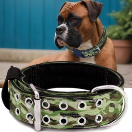 Dog Collar for Large Dogs - 2" Wide Tactical Collars with Handle for Extra Large Breed Dogs, Military Heavy Duty 1/3" Thick Nylon Pet Collar Camo Green L