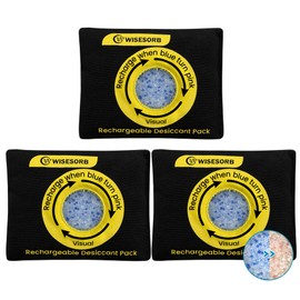 Wisesorb 200g Reusable Silica Gel Desiccant, Color Indicating Rechargeable Desiccant Packs for Storage, Moisture Absorbers for Storage, Gun Safes, Suitcases, 3D Filaments, Electronics, Car[3 Pack]