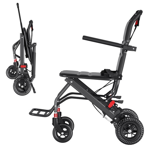 Ultra-Light Lightweight Folding Wheelchair, Transport Travel Wheelchairs with Telescopic Handle