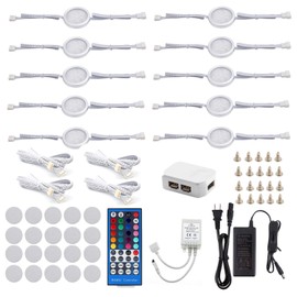 AIBOO 24V Under Counter Led Light Kit, RGB+Warm White Under Cabinet Lighting,10 Packs Colored Cabinet Lights with Wireless 40-Key RF Dimmable Remote Control (RGBWW, 10 Lights)