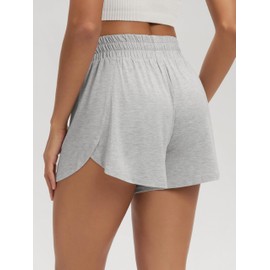 ODODOS Women's PeachSoft Lounge Shorts Drawstring High Waist Sleepwear Relaxed Fit Cozy Pajama Bottom, Heather Grey, Large