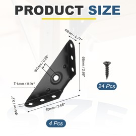 PATIKIL Gusset Joints, 4Pcs 68mm x 68mm Carbon Steel Corner Braces Bracket Angle Joining Support with Screw for Wood Shelf Bed Desk Edge, Black