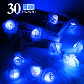Gee Hut Blue Rose Fairy String Lights, 14.7ft Light Up Romantic Rose Light, 30 LED Battery Operated Flower Garland Lights for Birthday Mothers Valentines Christmas Room Party Bedroom Wedding Decor
