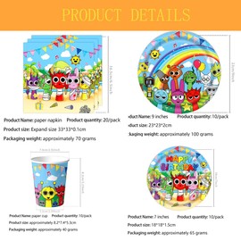 51PCS S-prunki Party Supplies, S-prunki Theme Tableware, S-prunki Party Tableware, Includes Plates Cups Napkins Tablecloth for Birthday Party,S-prunki Party Supplies for Kids - 10 Guests