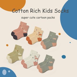 Big Girls Cotton Socks Kids Seamless Toe Socks Cartoon Crew Socks for Girls 6 Pairs 10-12 Years
