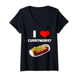 Womens I Love Currywurst Bratwurst Fast Food V-Neck T-Shirt