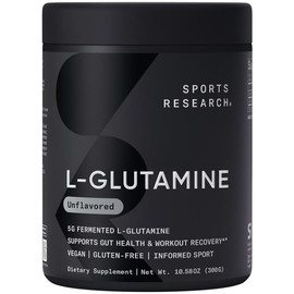 Sports Research L-Glutamine Powder – 5g Fermented Vegan Amino Acid Per Serving – Gluten-Free, Non-GMO, Informed Sport Tested – 10.58 oz (300g) 