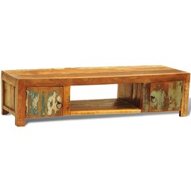 vidaXL Reclaimed Solid Wood TV Stand with 2 Doors - Antique-Style Wooden Cabinet with Storage Drawers and Shelves - Handcrafted and Multi-Color Vintage Design