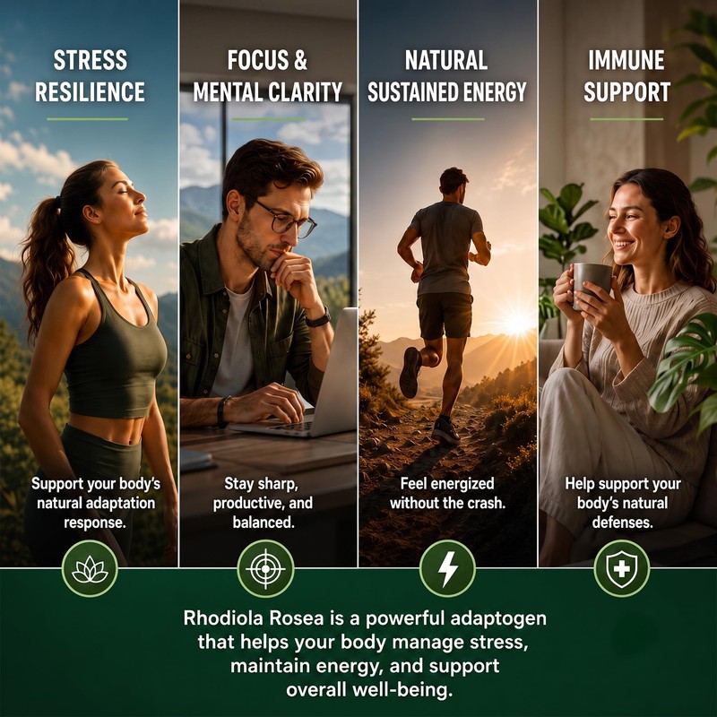 Rhodiola Rosea Organic Supplement—Adapted Herbal Formula Helps Relieve Stress, Improve