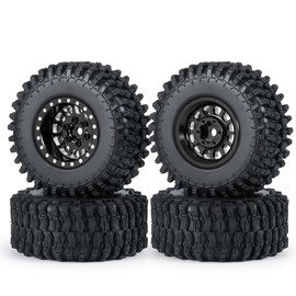 MORLORDY 1.0" Beadlock Wheels and 50mm Rubber Tires Set for Axial SCX24 Gladiator Deadbolt Bronco C10 JLU 1/24 RC Crawler Car Upgrade Parts (Black)