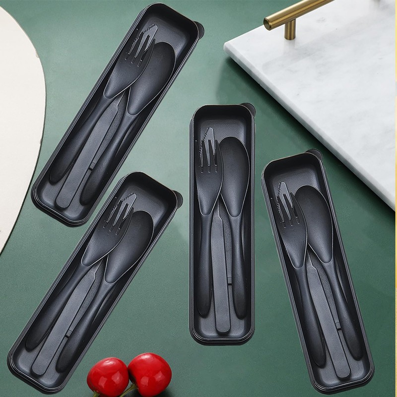 LIVELYPET Reusable Travel Cutlery with Case, 4 Sets Portable Plastic
