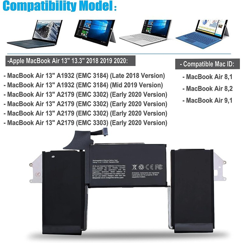 electro.inc A1965 A2179 A1932 Battery for Apple MacBook Air 13"