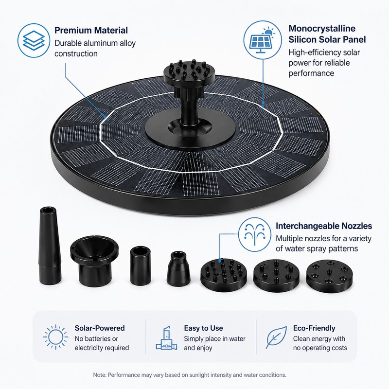 Solar Fountain Pump for Bird Baths – 1W to 3.5W