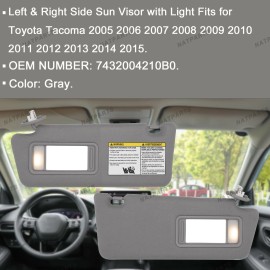 Unbranded Pair Gray Sun visor w/ Light for Toyota Tacoma 2005-2015 LH RH 7432004210B0