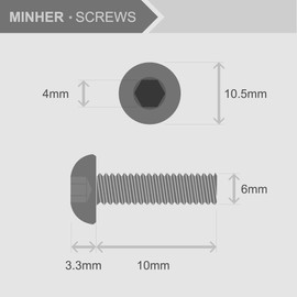 (40 sets) M6-1.0 x 10 mm Hex Socket Screws and Nuts Set 304 Stainless Steel 18-8 Round Head Screws