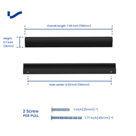 LONTAN Pack of 2 Black Furniture Handles, 160 mm, Hole Spacing, Cabinet Handles, Kitchen Handles for Kitchen Cabinets, Door Handles, Kitchen Drawer Handle