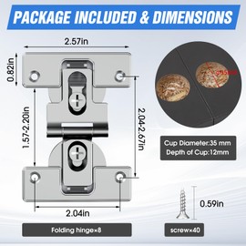 Pisman 180 Degree Adjustable Folding Door Hinge with Screws,Hinges Combination for Cabinet Door and Folding Door,Inner Door Hinges (8)