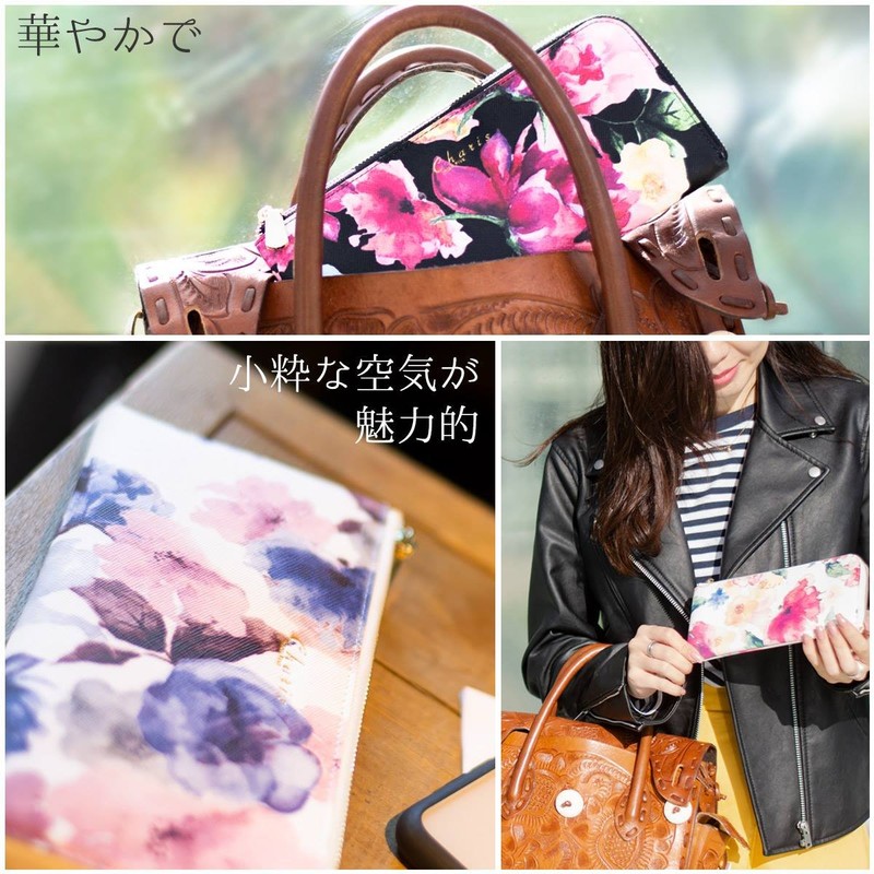 Charis High Five Women's Long Wallet, Floral Saffiano Leather, L-Shaped