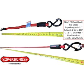 Heavy Duty Bungee Cords | 3 FT Blue Professional-Grade SuperBungee Cord | Stretches to 17.5 FT! | 9mm Thick Steel Spring-Clip Rubber-Coated Hooks 500 LB Break Strength (Blue)