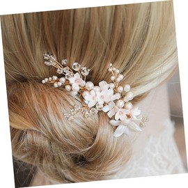 Beavorty Bride Hair Comb Wedding Headdress Fashion Headwear Hair Accessories White Pearl Flower Shape Bridal Hair Ornament for Wedding Handmade for Women