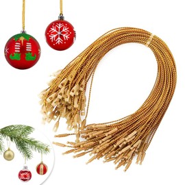 100 PCS Christmas String- Gold Twine String Thread Twist Ties,Tinsel String Craft Making Cord for Hanging Christmas Ornaments,Xmas Baubles,Christmas Tree Ribbon DIY Craft Gift String Snap Fasteners