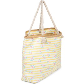 styleBREAKER 02012287 Women's XXL Beach Bag with Stripes and Melon Fruit Print Zip Shoulder Bag Shopper, yellow-white