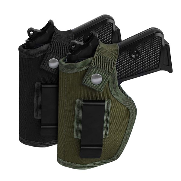 2 Pack Gun Holsters for Concealed Carry, Universal Inside Outside Waistband Holster for Pistols, IWB Belt Holster for Right & Left Hand, Fits Subcompact Compact Full Size Pistols, Black & Green