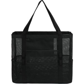 GYEUKHAM Mesh Beach Bag - Large Beach Tote Bag with Multiple Pockets for Family Beach Bag for Toys & Vacation Essentials,Black